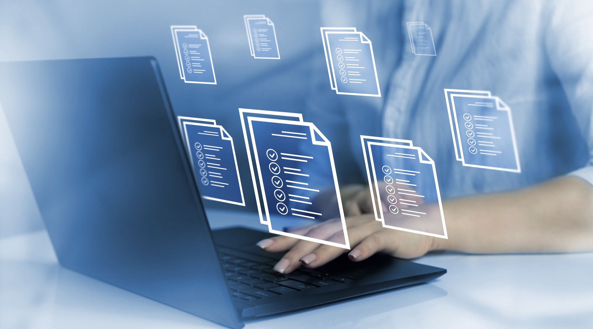 Business person working at laptop with of documents law regulation and compliance rules. Document of Standards, Regulations,Requirements and Compliance concept.